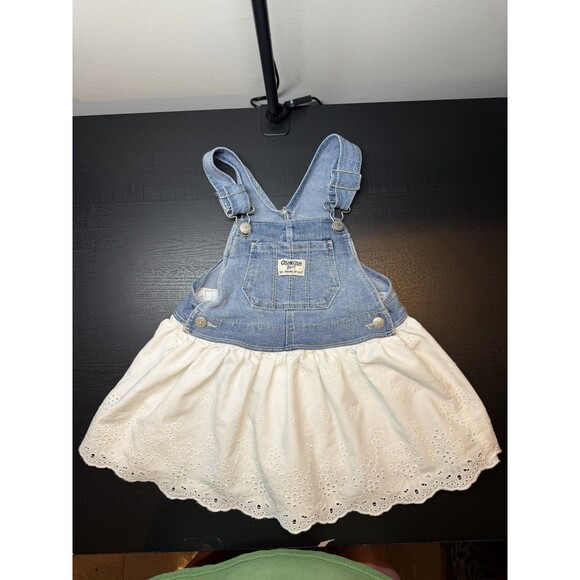 OSHKOSH B’GOSH Dress Girls 24 Months Overall Vestbak Denim Eyelet Jumper - Picture 1 of 8